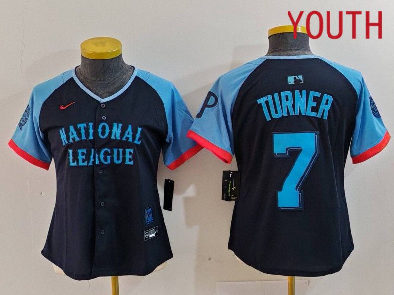 Youth Philadelphia Phillies 7 Turner Blue All star 2024 Nike MLB Jersey style 1